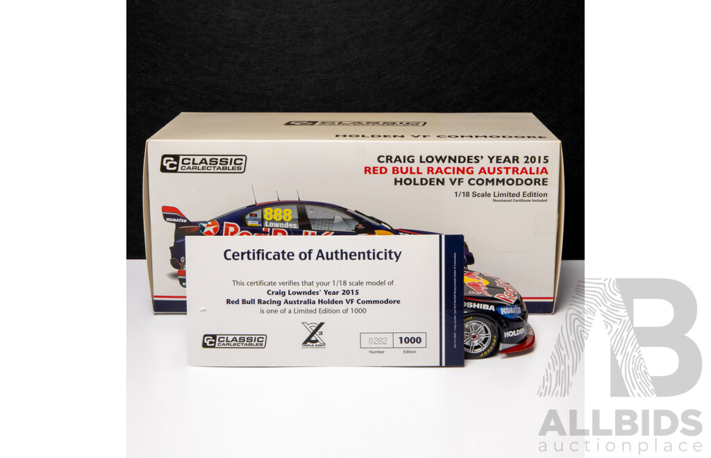 Classic Carlectables 2013 Holden VF Commodore Red Bull Racing Craig Lowndes #888 COA 282/1000 - 1:18 Scale Model Car