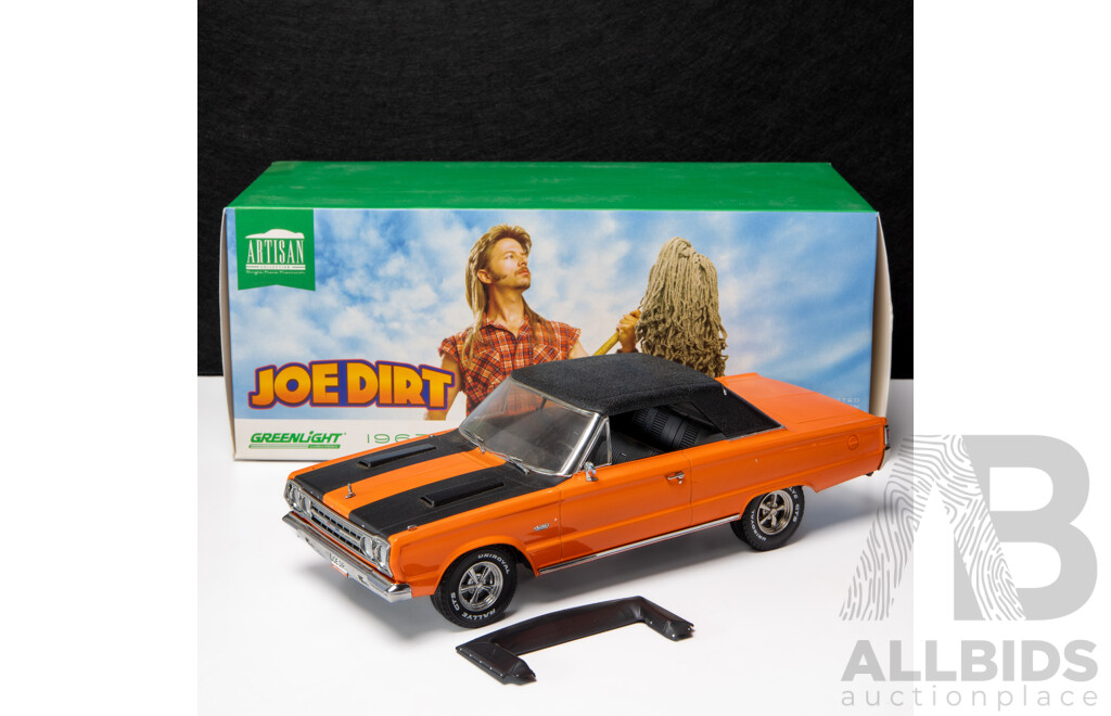 Greenlight 1967 Plymouth Belvedere GTX Convertible Joe Dirt Orange (Includes Roof)- 1:18 Scale Model Car