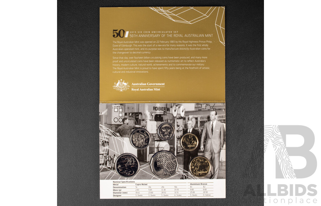 Australian RAM 2015 Six UNC Coin Set, 50th Anniversary of the Royal Australian Mint