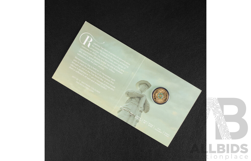 Australian 2017 Two Dollar Coin, Remembrance, C Mint Mark