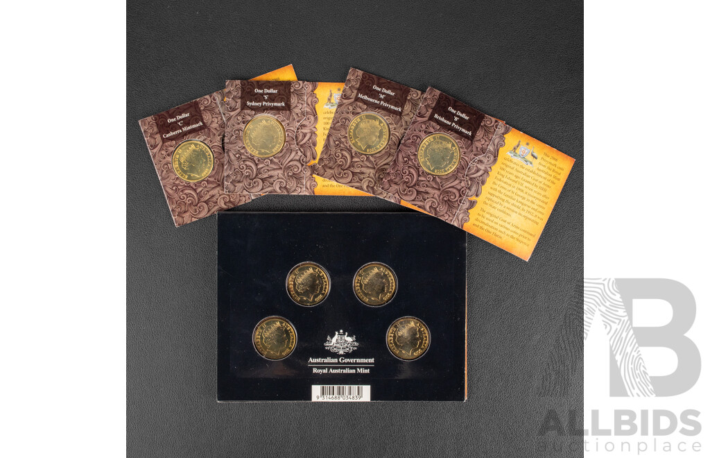 Australian RAM 2010 Our One Dollar Privy Mark Set, One Hundred Years of Australian Coinage with Four 2008 One Dollar Privy Mark Coins, One Hundred Years of Australia's Coat of Arms