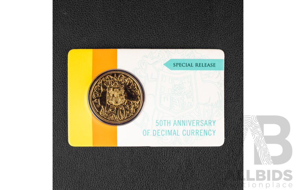 Australian RAM 2016 Gold Plated Round Fifty Cent Coin, 50th Anniversary of Decimal Currency