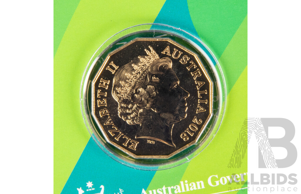 Australian RAM 2018 Gold Plated Fifty Cent, XXI Commonwealth Games, 2003 Five Dollar Coin, Rugby World Cup, Kiribati Franklin Mint 2012 Silver Ten Dollar Coin