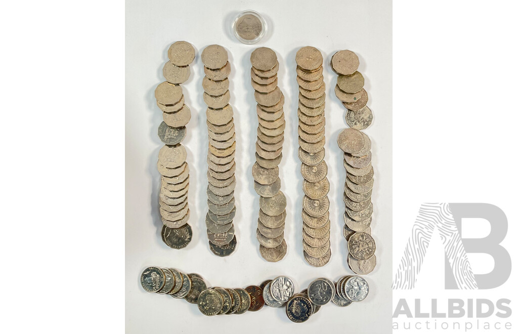 Collection of Australian Coins Including Commemorative Fifty Cents, Twenty One 1970 Cook, Twenty 1977 Jubilee, Twenty 1982 Commonwealth Games, Twenty 2001 Federation NSW, Twenty Norfolk Island................