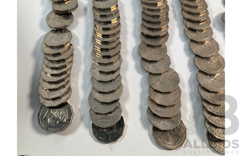 Collection of Australian Coins Including Commemorative Fifty Cents, Twenty One 1970 Cook, Twenty 1977 Jubilee, Twenty 1982 Commonwealth Games, Twenty 2001 Federation NSW, Twenty Norfolk Island................