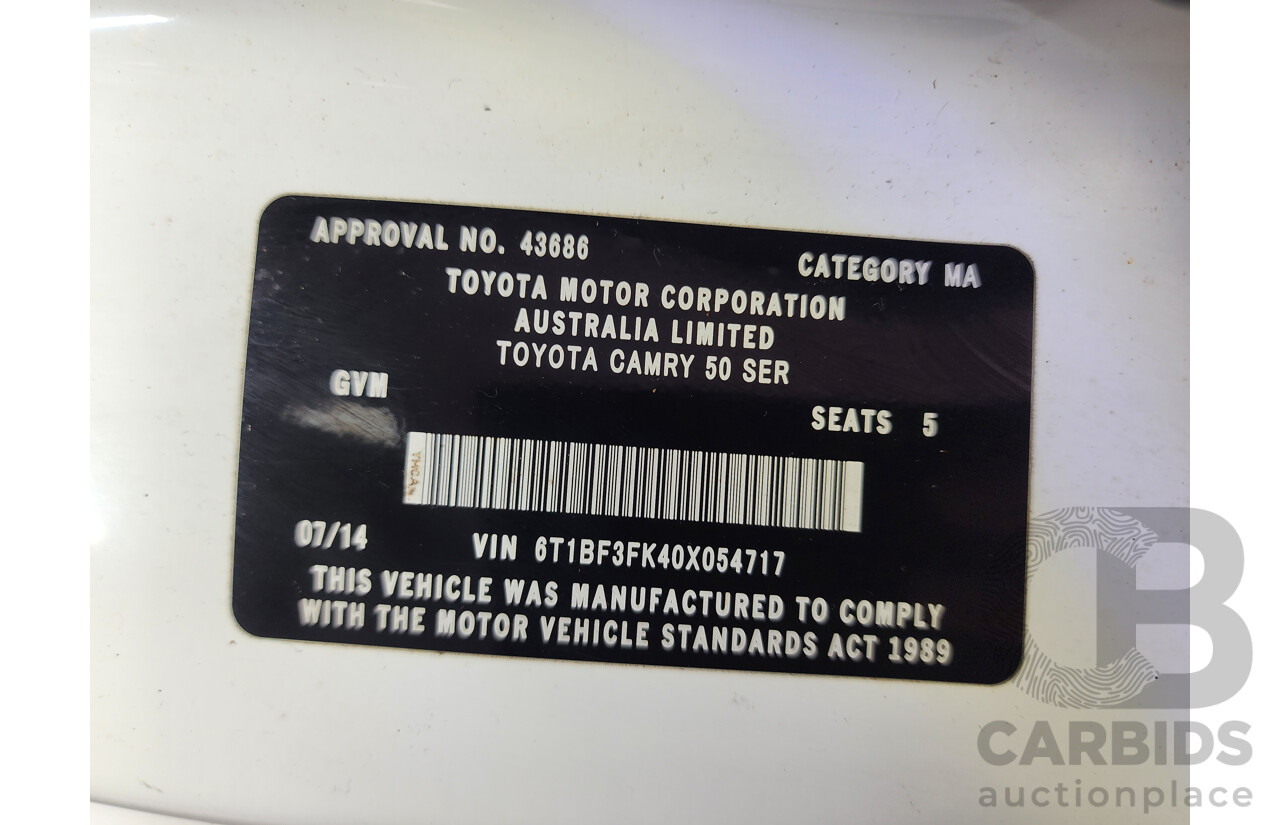 7/2014 Toyota Camry Altise ASV50R 4d Sedan White 2.5L