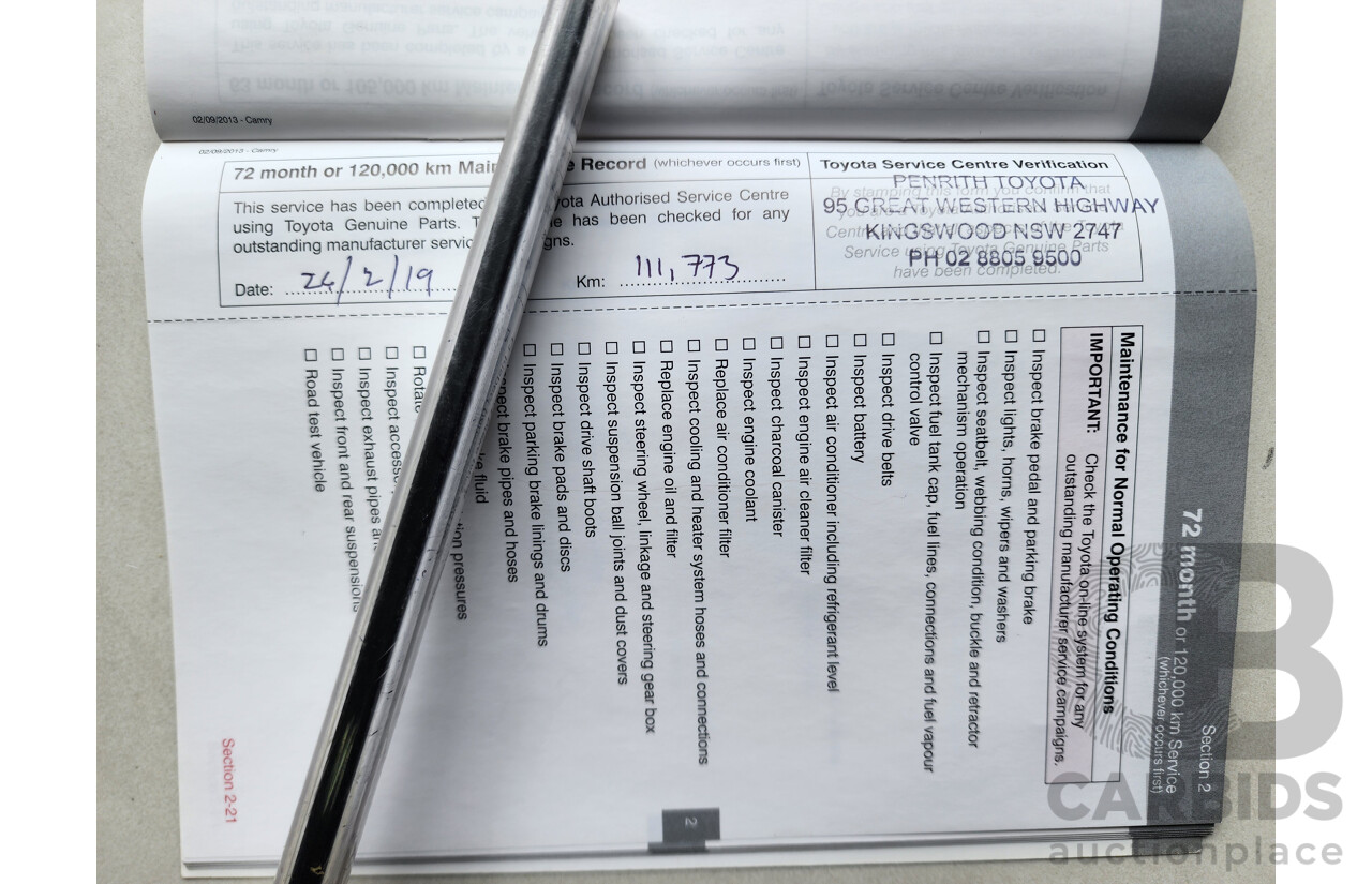 7/2014 Toyota Camry Altise ASV50R 4d Sedan White 2.5L