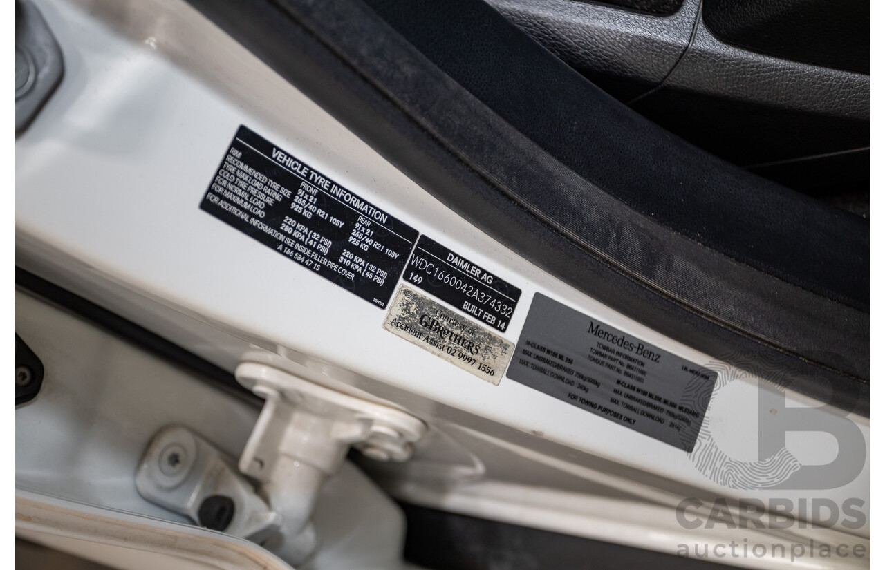 04/2014 Mercedes-Benz ML 250CDI BLUETEC (AWD) 166 MY14 4D Wagon Polar White Turbo Diesel 2.1L