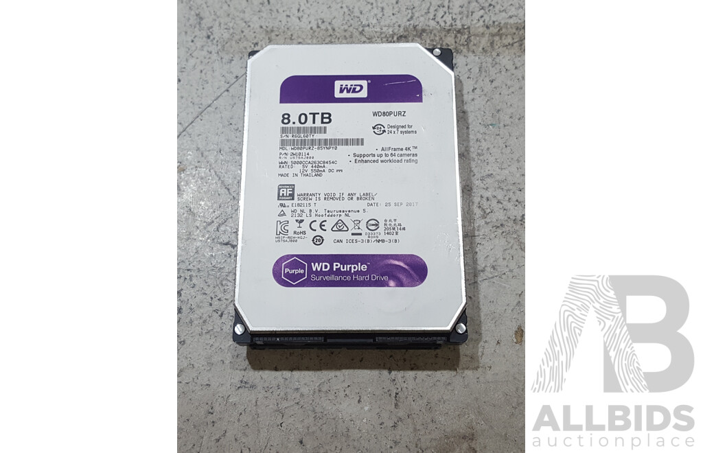 WD (WD80PURZ) 8TB Purple Surveillance SATA 3.5-Inch Hard Drive