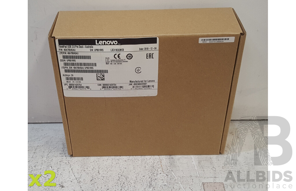 Lenovo (DK1522) ThinkPad USB 3 Pro Dock w/ Power Supply - Lot of Two  *Brand New