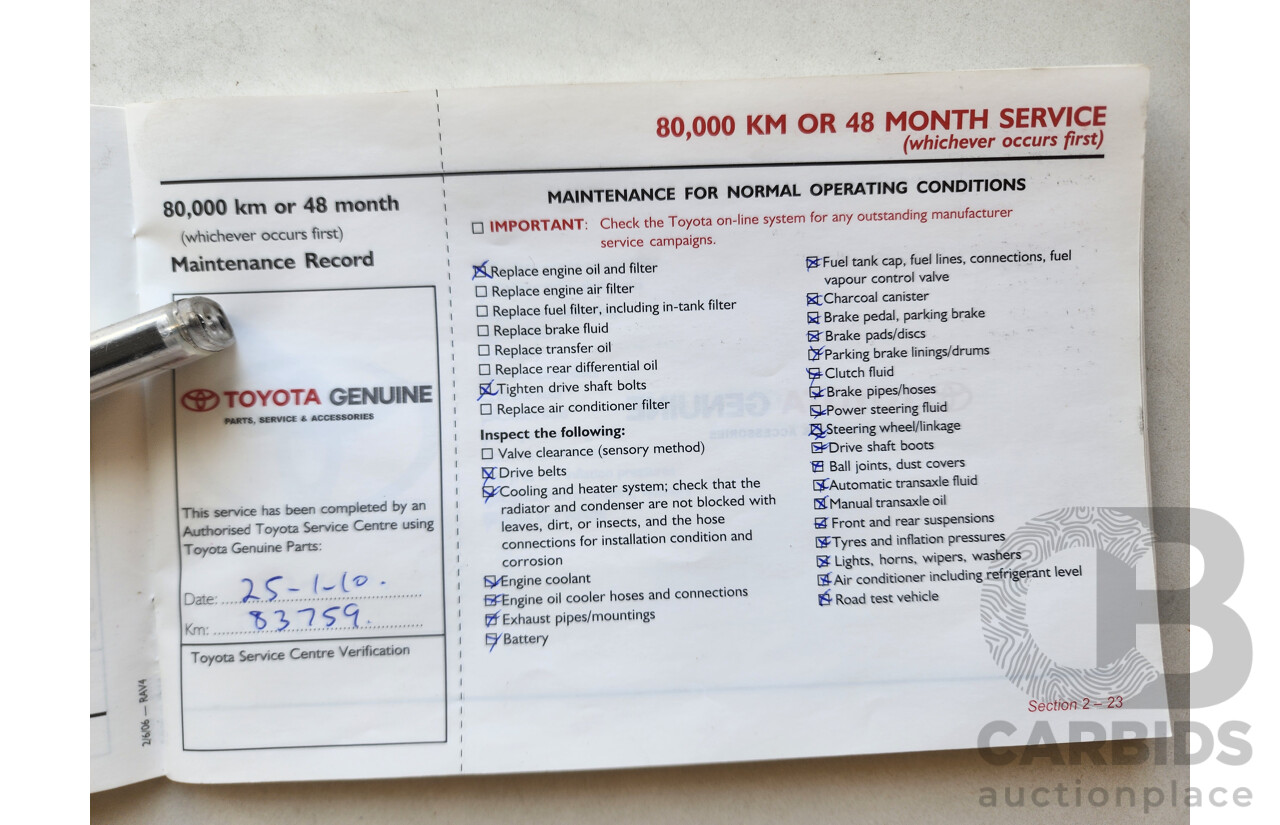 9/2006 Toyota Rav4 CV (4x4) ACA33R 4d Wagon White 2.4L