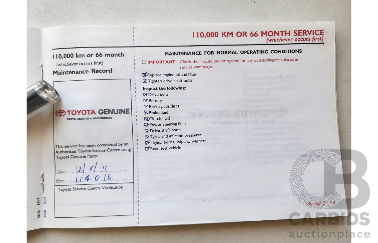 9/2006 Toyota Rav4 CV (4x4) ACA33R 4d Wagon White 2.4L