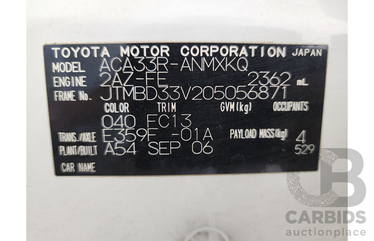 9/2006 Toyota Rav4 CV (4x4) ACA33R 4d Wagon White 2.4L