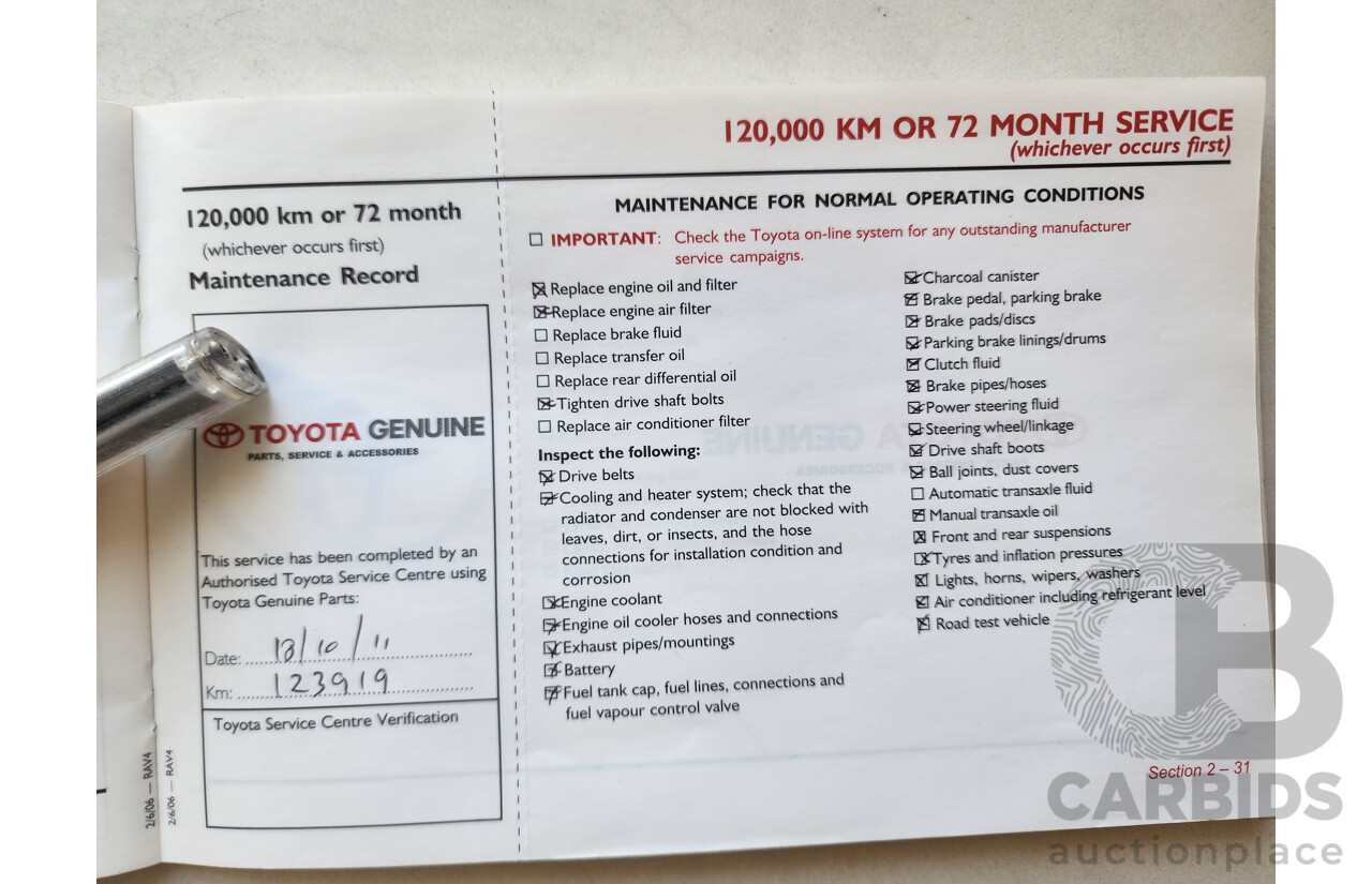 9/2006 Toyota Rav4 CV (4x4) ACA33R 4d Wagon White 2.4L