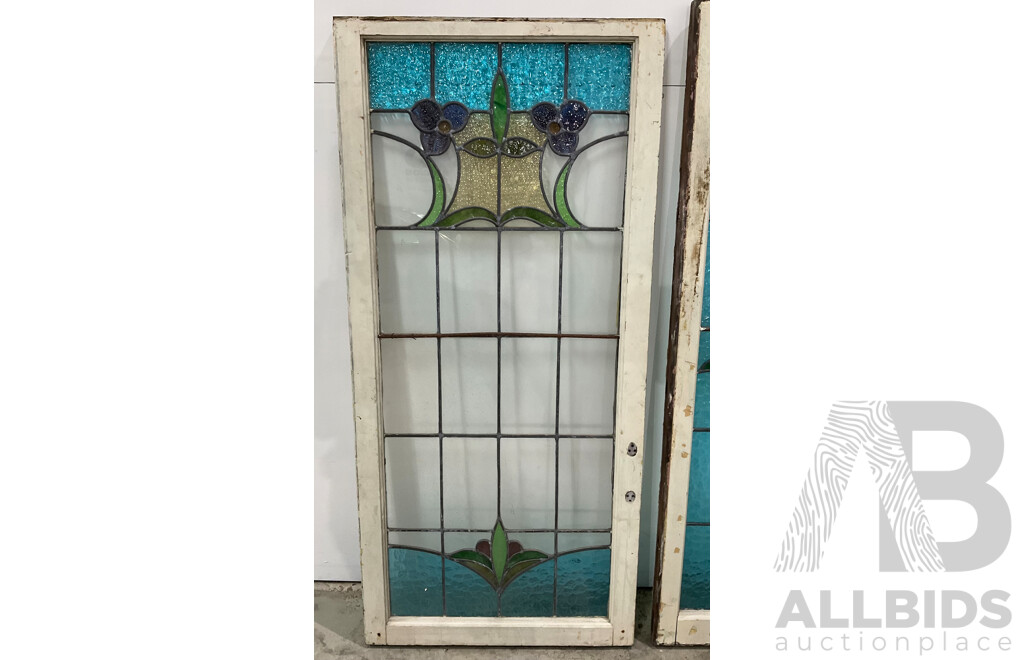 Matching Set of Seven Secessionist Style Cedar Leadlight Windows