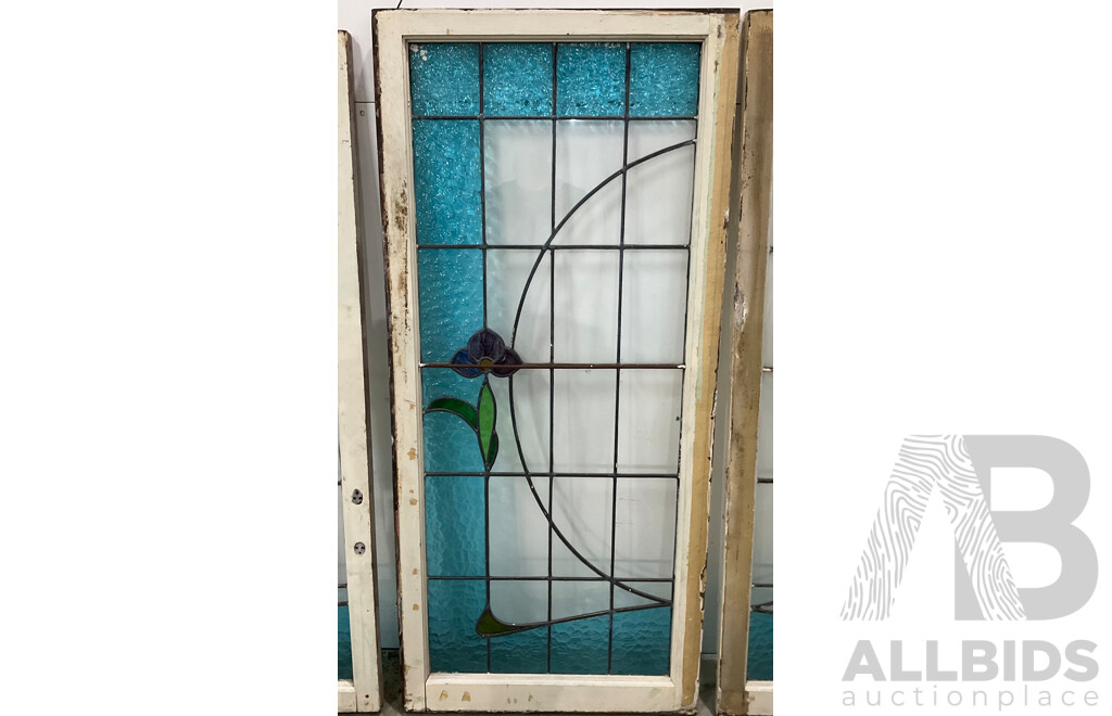 Matching Set of Seven Secessionist Style Cedar Leadlight Windows