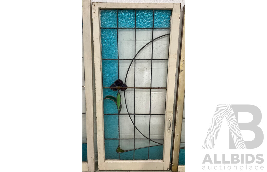 Matching Set of Seven Secessionist Style Cedar Leadlight Windows