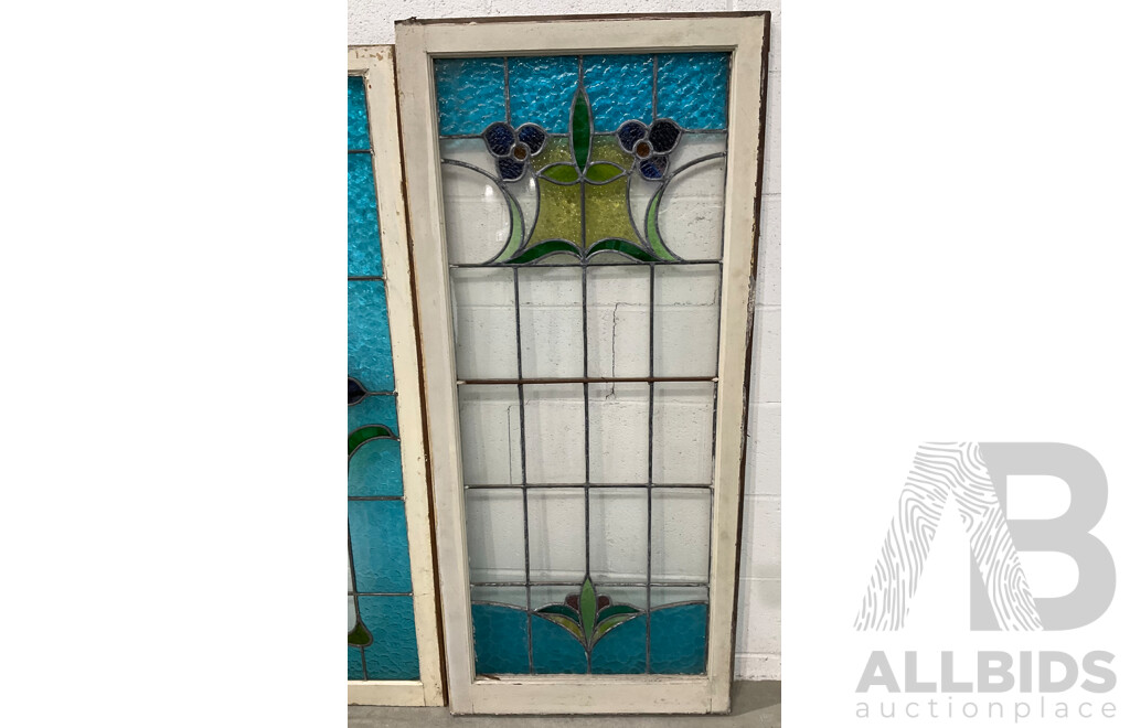 Matching Set of Seven Secessionist Style Cedar Leadlight Windows