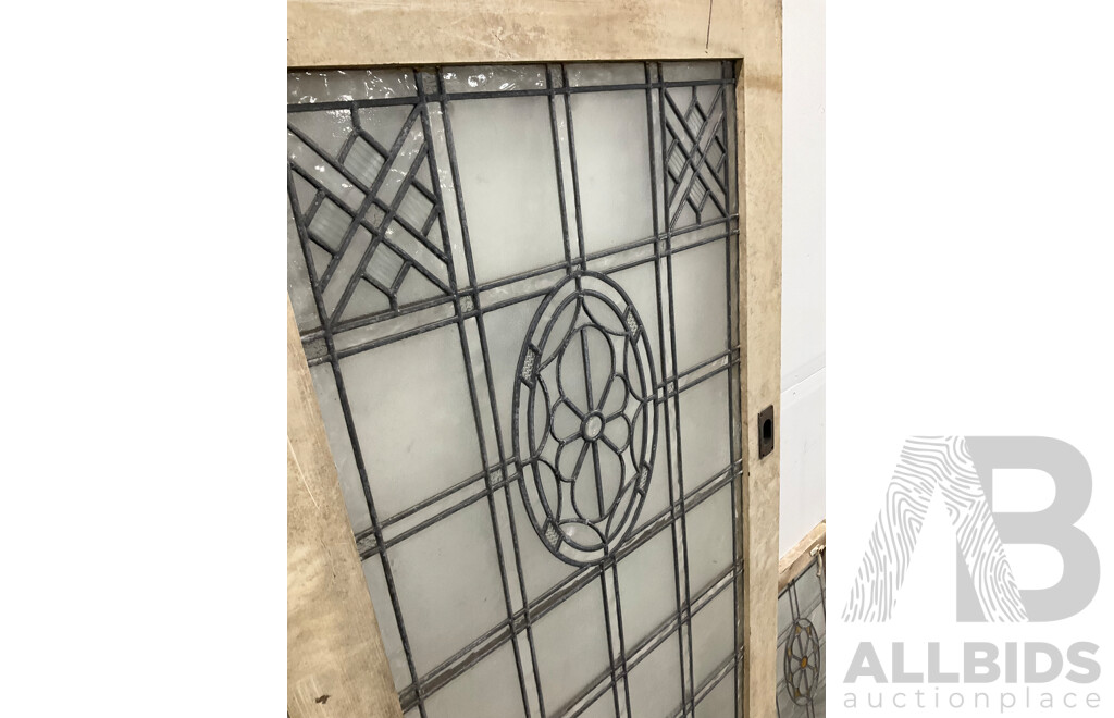 Antique Cedar Framed Leadlight Panel Door and Two Leadlight Windows