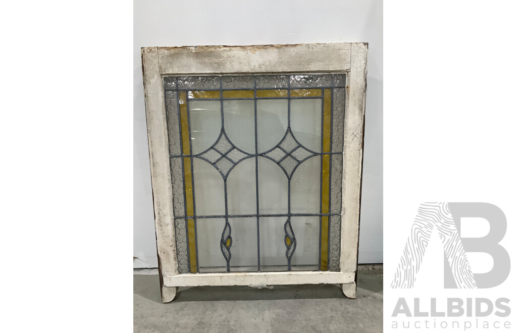 Antique Cedar Framed Leadlight Panel Door and Two Leadlight Windows