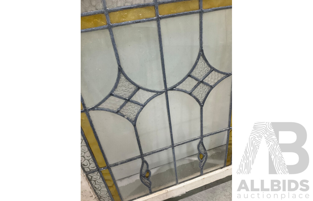 Antique Cedar Framed Leadlight Panel Door and Two Leadlight Windows