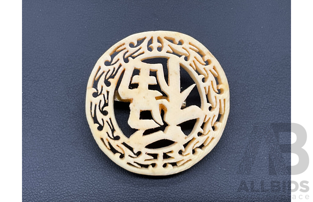 Collection of Vintage Carved Bone Jewellery, Including Pendants, Bracelets, Earrings and Brooch - Lot of 7