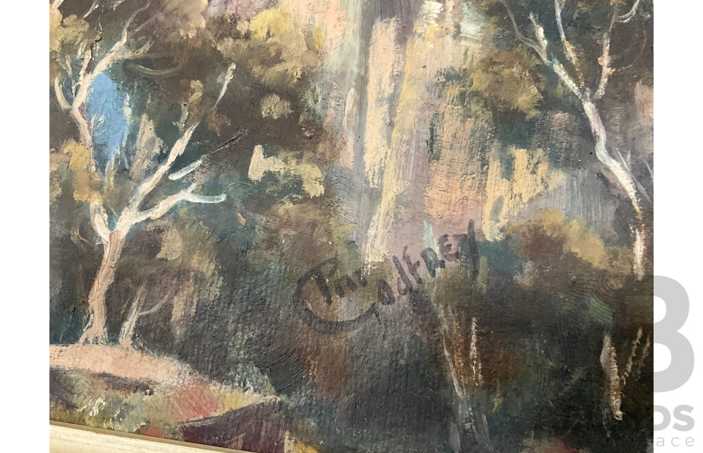 Pat Godfrey (1934-) , ''Cliffs Mt. Victoria'' Oil on Board, 49 x 56 Cm (frame)