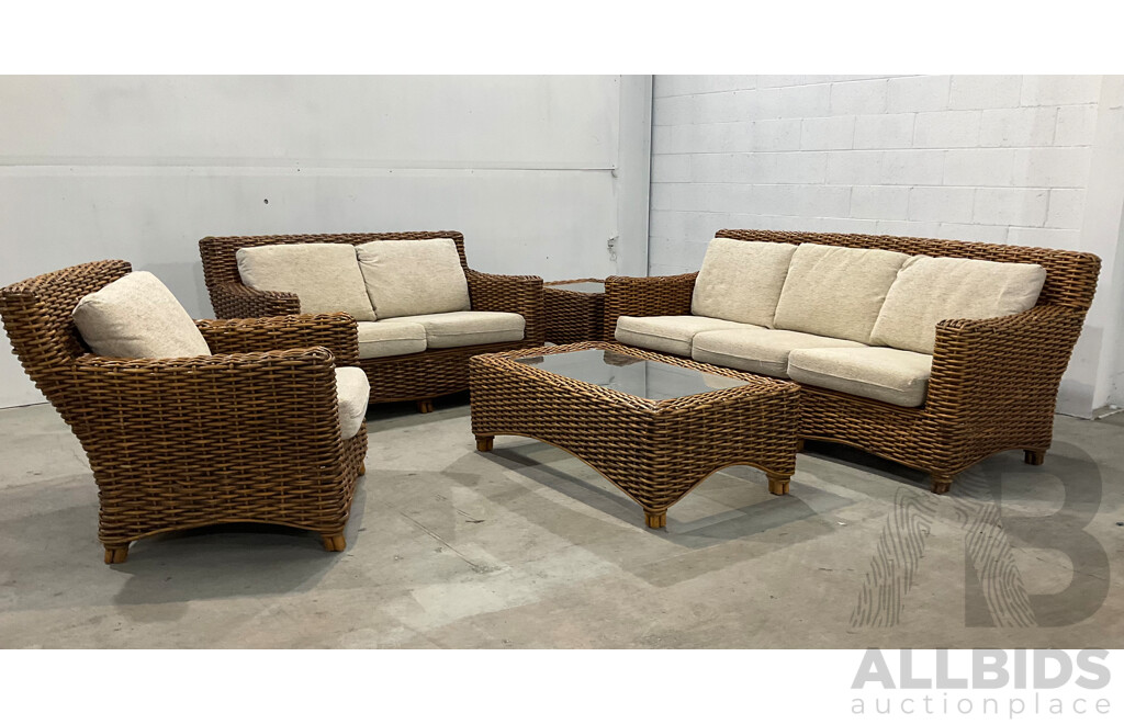 ISLANDER Five Piece Cane Outdoor Lounge Suite