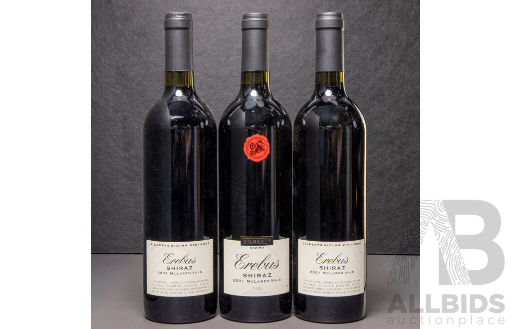 Gilberts Siding Erebus McLaren Vale Shiraz Vintage 2001 X 3