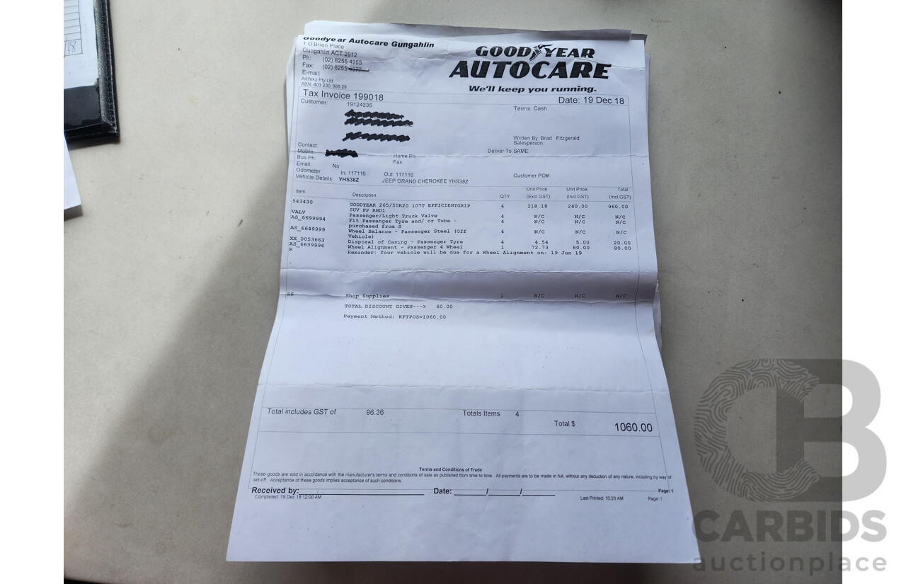 11/2011 Jeep Grand Cherokee Limited (4x4) WK 4d Wagon White 3.6L