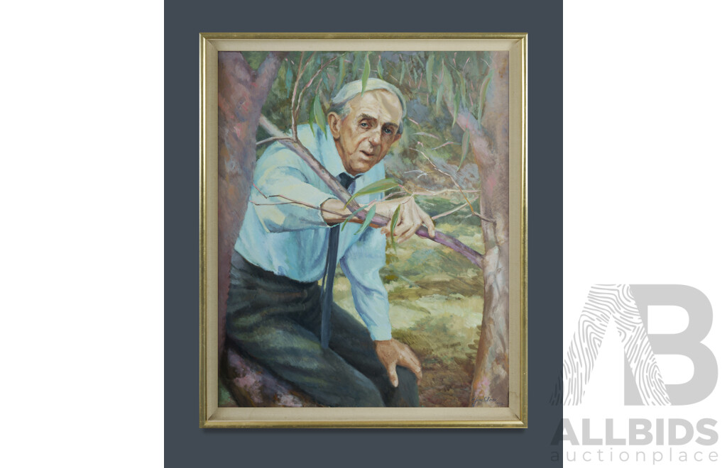 Yve Close (20th Century, Australian, 1930-2023) Portrait of Joshua Smith (1985), Wonderful Original Oil on Board, 104 x 84 cm (frame)