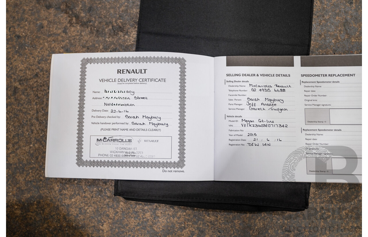 06/2016 Renault Megane GT-LINE K95 MY14 4D Wagon Black Turbo 1.2L