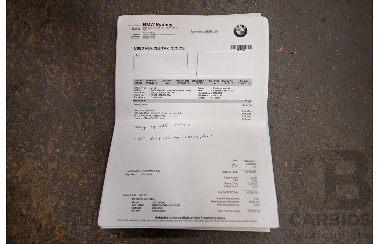 6/2017 BMW 220i Active Tourer Luxury Line F45 MY18 4D Wagon Sparkling Brown Metallic Turbo 2.0L