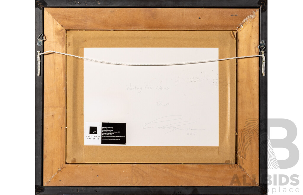 Colley Whisson, (20th Century, Australian, 1966-), Waiting for News (2011), Wonderful Original Oil on Board, 42 x 50 cm (frame)