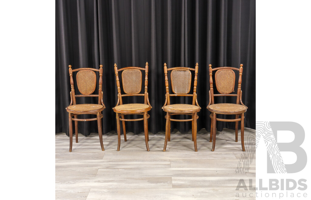 Two Pairs of Bentwood Dining Chairs with Rattan Seats