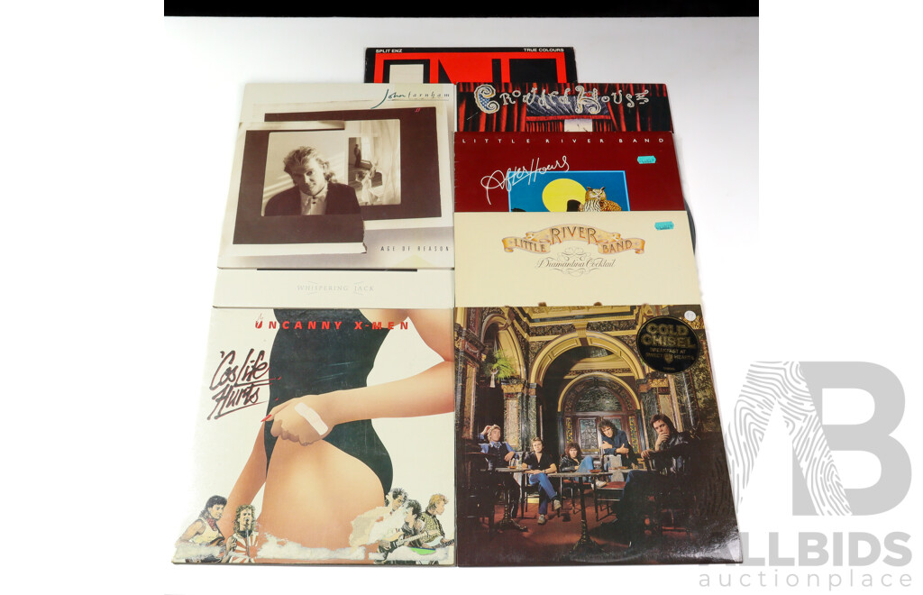 Collection of Eight Australian Rock and Roll Albums Including John Farnham, Cold Chisel, Little River Band, Split Enz & More