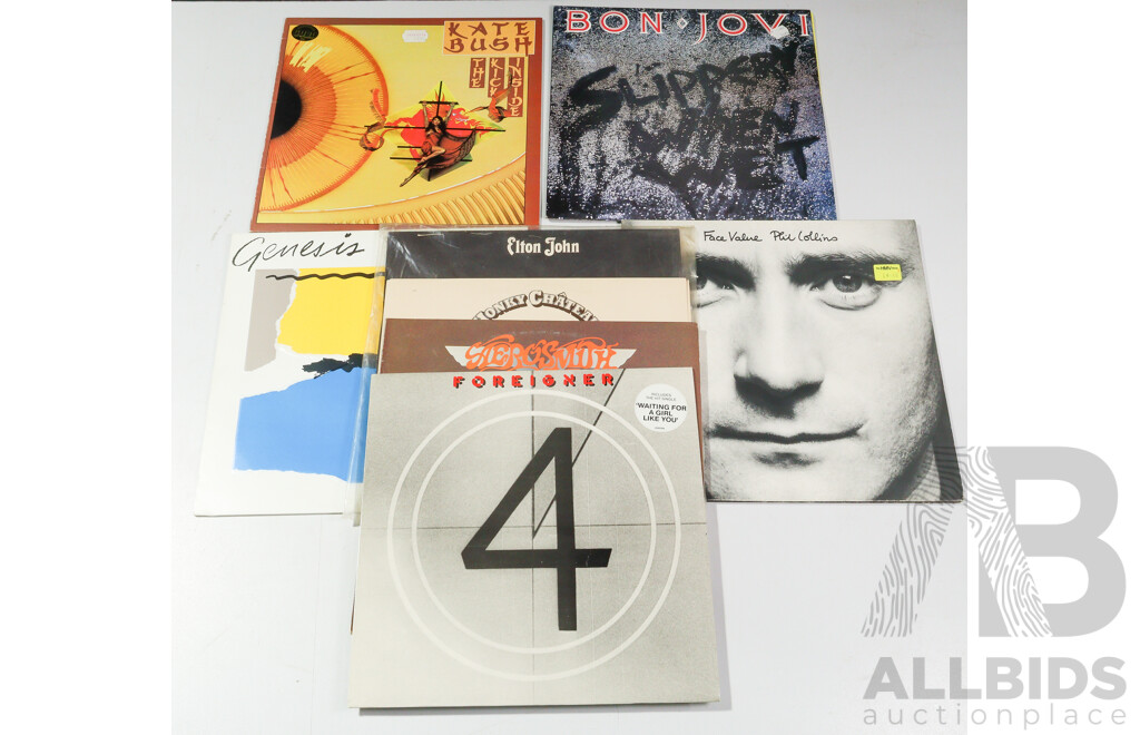Collection of Eight Popular Music LPs Including Elton John, Aerosmith, Bon Jovi, Kate Bush & Others