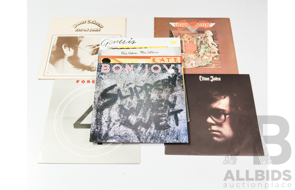 Collection of Eight Popular Music LPs Including Elton John, Aerosmith, Bon Jovi, Kate Bush & Others