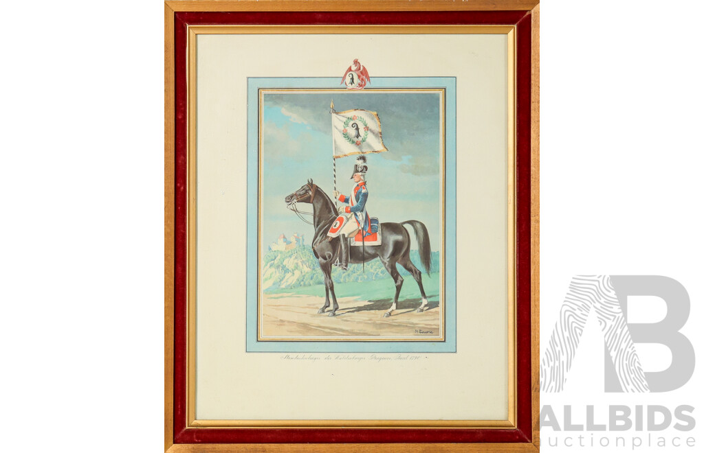 Pierre Favre, (20th Century, French, 1911-1997), Collection of Bernese Military Depictions of the 18th Century, Four Colour Vintage Print Sheets Framed, 46 x 39 cm (frames) (4)