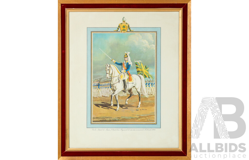 Pierre Favre, (20th Century, French, 1911-1997), Collection of Bernese Military Depictions of the 18th Century, Four Colour Vintage Print Sheets Framed, 46 x 39 cm (frames) (4)