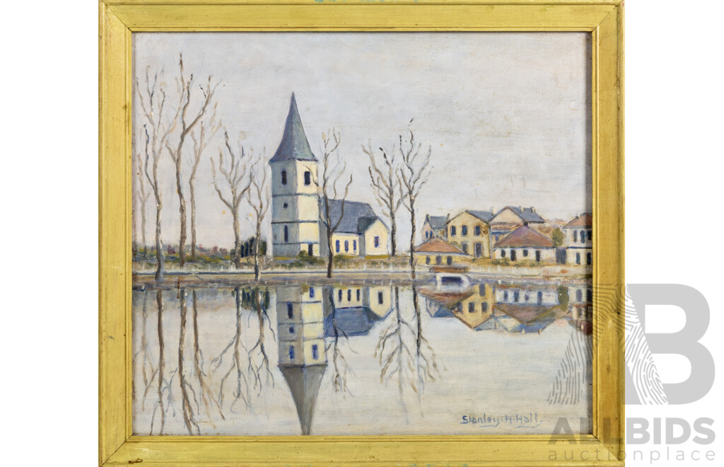 Stanley H. Holt (20th Century), Reflections, Wonderful Original Vintage Oil on Masonite, 43 x 48 cm (frame)