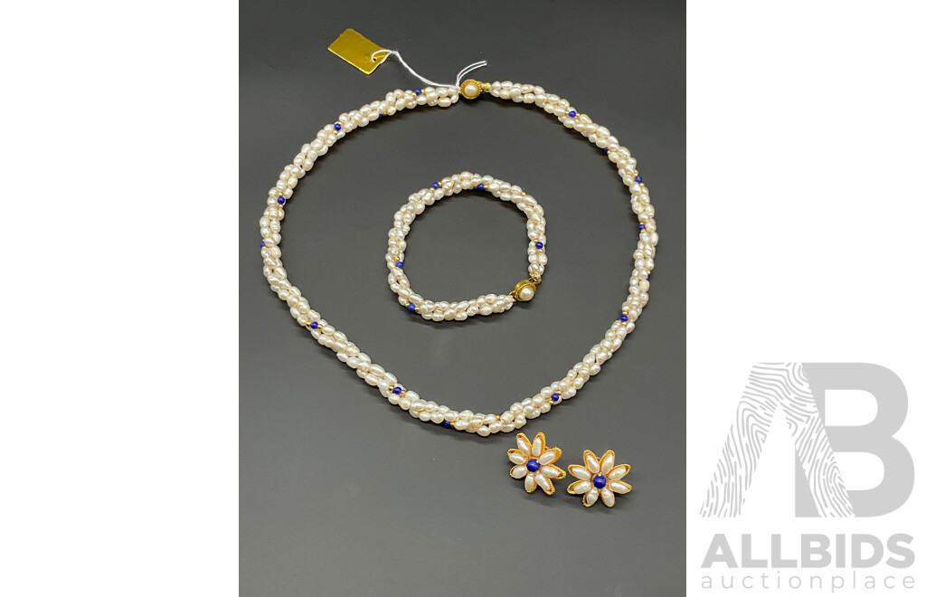Twisted Freshwater Pearl Necklace, Bracelet & Earring Set