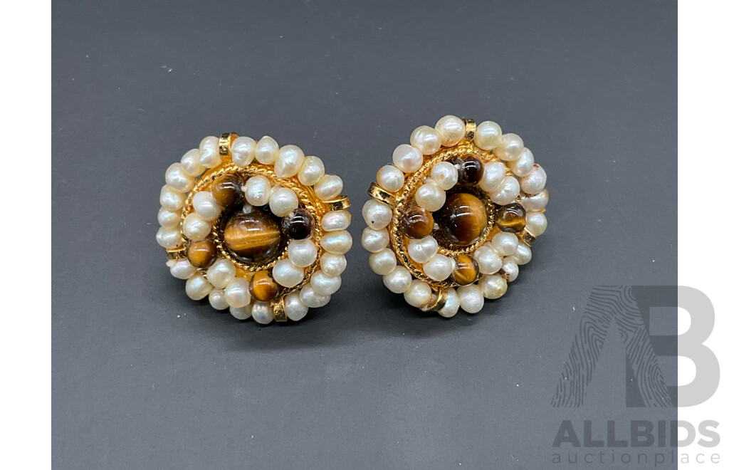 Freshwater Pearl and Tiger's Eye Beaded Necklace & Earring Set