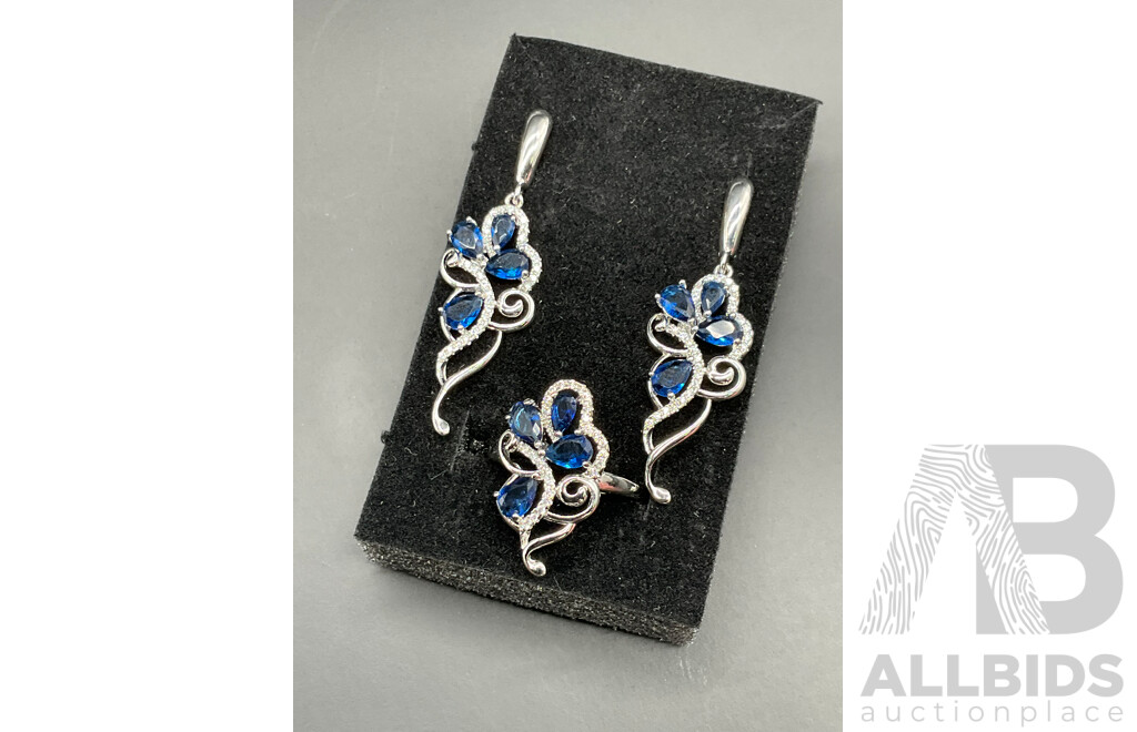 Blue Tone Necklace, Bracelet, Ring & Earring Set