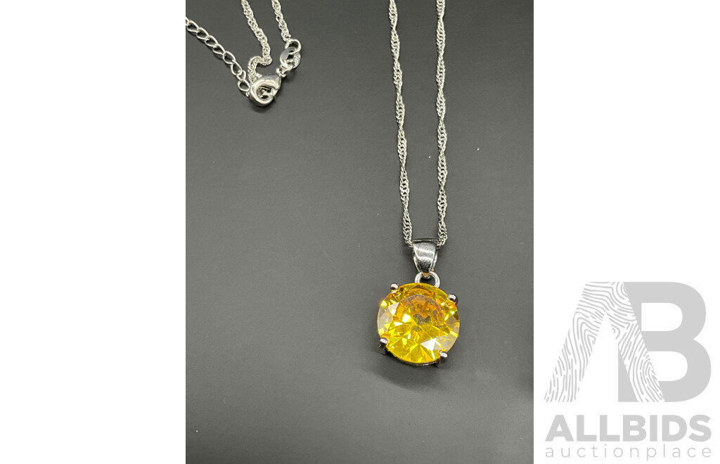 Yellow Tone Necklace, Bracelet, Ring & Earring Set