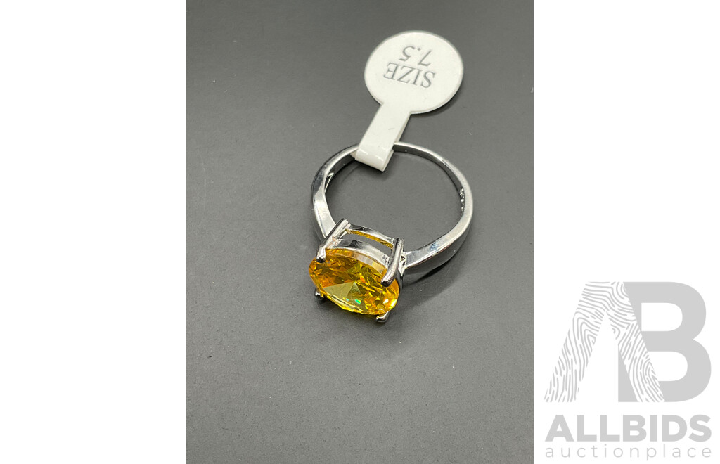 Yellow Tone Necklace, Bracelet, Ring & Earring Set