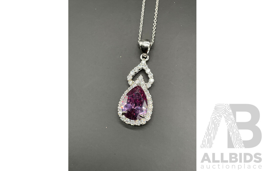 Amethyst Tone Necklace, Bracelet, Ring & Earring Set