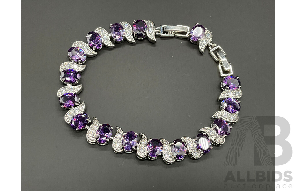 Amethyst Tone Necklace, Bracelet, Ring & Earring Set