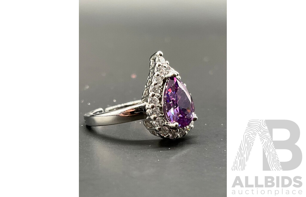 Amethyst Tone Necklace, Bracelet, Ring & Earring Set