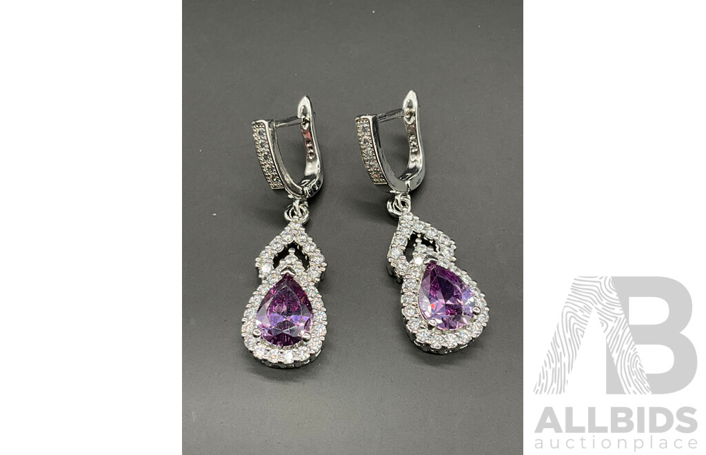 Amethyst Tone Necklace, Bracelet, Ring & Earring Set